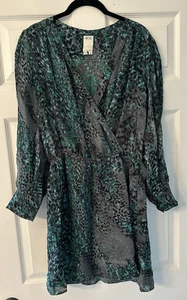ALI RO Size 8 Medium Green Blue Gray Abstract Silk Wrap Dress  - Picture 1 of 13