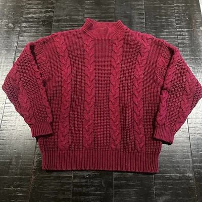 Suéter de punto con cable de esquina informal vintage mezcla de lana rojo oscuro para mujer M Foto 1 de 4