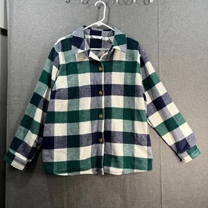 Denim & Co. Canyon Retreat Cozy Plaid Collared Button Front Shac Green X-Large - Picture 1 of 10