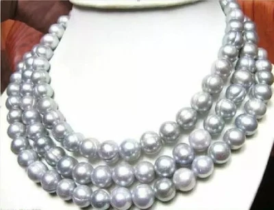 49inch 10-12mm Natural South Sea Authentic Gray Pearl Necklace 14K Gold - Изображение 1 из 3