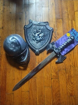 Dragon Warror Casco Plateado Espada Escudo Disfraz Infantil Plástico Foto 1 de 4