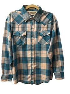J.J. Cochran Men's Western Pearl Snap Shirt Long Sleeve XL 17-17 1/2 Blue Green - Picture 1 of 11