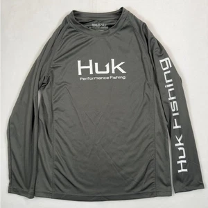 HUK Performance Fishing Boy's Grey Long Sleeve Dri-Fit Lightweight Shirt Size YM - Picture 1 of 6