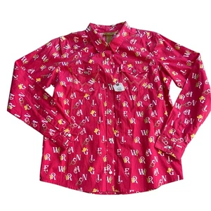 Wrangler Girl's XXL Long Sleeve Western Cactus Print Snap Shirt Red - Picture 1 of 9