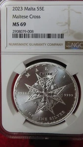 2023 Malta MALTESE CROSS 1oz 999 Silver 5 Euro S5E Coin NGC MS69 - Picture 1 of 6