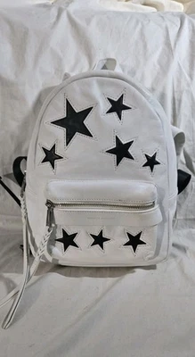 Bolso Mochila Rebecca Minkoff Pequeño Blanco Negro Cuero All Star Herrajes Plateados Foto 1 de 4