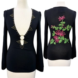 Soul Revival Gr. XS Top Y2K bestickt Nieten Pailletten Stretch Maximalist - Bild 1 von 18