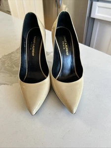 Saint Laurent Beige Patent Leather Pointy Toe Pumps Size 6 EU 36 Read - Picture 1 of 12