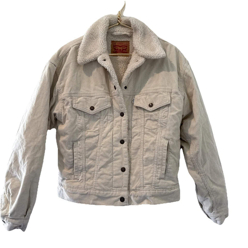 Chaqueta de pana Levis Ex Boyfriend Sherpa forro camionero para mujer XSCozy 4 bolsillos Foto 1 de 4