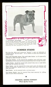 1938 BULLDOG Bread Card DOG CARD Colonial BAKERY Weekly Bulletin UnCut