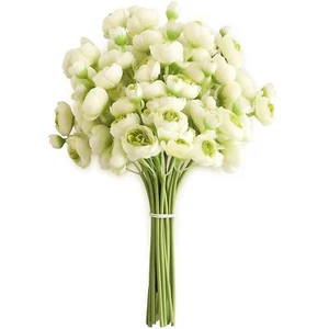 Ranunculus Artificial Flowers 18 Pcs Green Faux Silk Mini Ranunculus Bulk Fak... - Picture 1 of 4