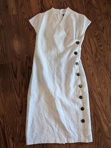 Vintage All That Jazz midi faux wrap dress Y2K buttons white textured knit 90s - Picture 1 of 11