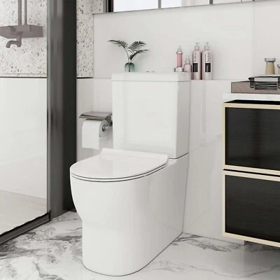 SORRENTO BATHROOMS Close Coupled Toilet Back to Wall Toilet Soft Close Seat & 3/6L Cistern Comfort