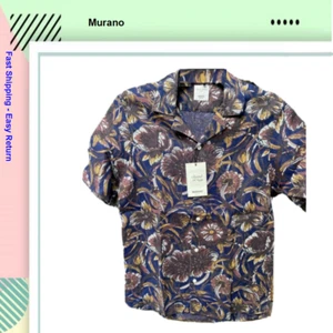$79.50 MURANO MEN'S SHORT SLEEVE FLORAL SLIM FIT SHIRT LINEN MULTICOLOR WINE -X - Picture 1 of 3