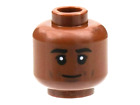 LEGO Reddish Brown Minifig Head Thick Black Eyebrows Cheek Line Grin Dimple D166