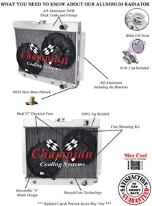 2 Row Eagle Champion Radiator W/ 2 12" Fans for 1965 Chevrolet Bel Air #EC65BA - Picture 1 of 9