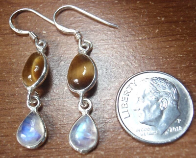 Pendientes Ojo de Tigre Piedra Lunar Plata de Ley 925 Recibirás pendientes exactos Foto 1 de 3