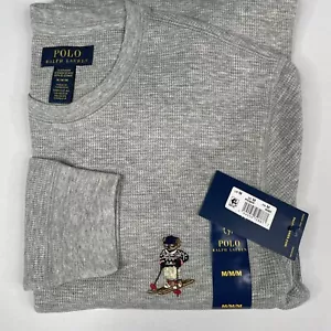 Polo Ralph Lauren Mens Ski Bear MEDIUM Gray Waffle Knit Thermal Crew-Neck Shirt - Picture 1 of 5