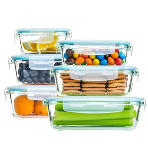 6Pcs Cristal Almacenaje Comida Contenedores Hermético Tapas Cocina Prep GB - Imagen 1 de 7
