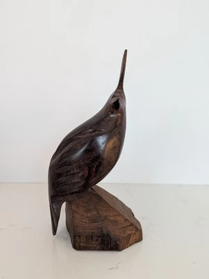 Escultura de arte popular de pájaro codorniz/faisán tallada a mano de madera de hierro de colección MCM... Foto 1 de 4