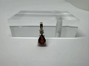 14K Yellow/white Gold Diamond & Pear Shape Garnet Pendant Charm, Two Tone - Picture 1 of 10