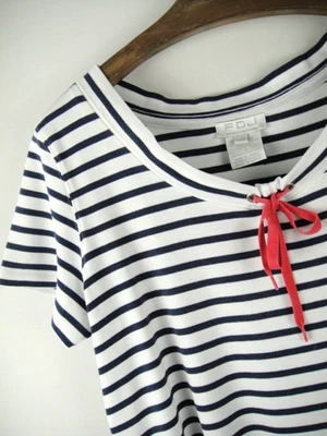 Camiseta FDJ French Dressing Talla L Azul Marino Rayas 100% Algodón Rojo Corbata Acento Foto 1 de 4