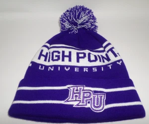 High Point University Strickmütze Beanie mit Bommel lila & weiße Streifen - Bild 1 von 5