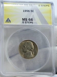 1956 US Jefferson Nickel 5c ANACS MS66 5 Steps - Picture 1 of 2