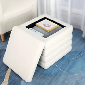 Storage Bench Box Teddy Velvet Footstool Square Ottoman Footrest for Living Room - Picture 1 of 10