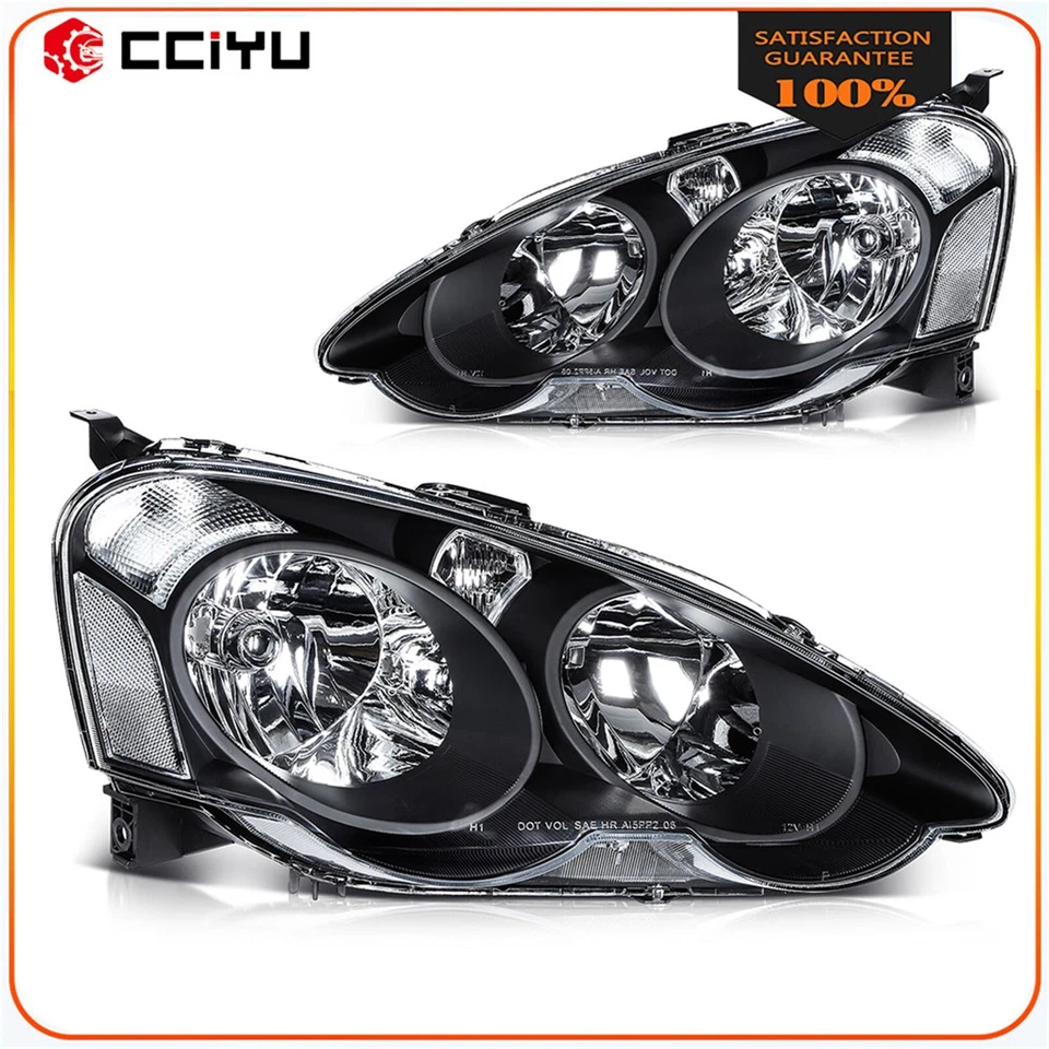 Headlights Assembly For 2002-2004 Acura RSX (DC5)Black Housing Left+Right Pair - Image 1 of 4