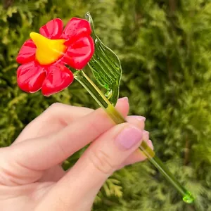 Red Glass Flower Figurine - Glass Flower Sculpture - Glass Red Flower Gift Ideas - Picture 1 of 9