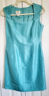 Talbots 6 Classic Silk Sleeveless Sheath Dress Aqua Lined Square Neck - Image 1 of 4