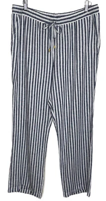 Ellen Tracy Lino Cordón Pierna Ancha Relajado Verano Pantalón en Denim Azul Raya L Foto 1 de 4