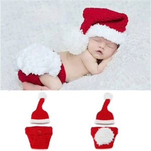 Newborn Baby Christmas Knit Crochet Hat Photography Props Costume Outfits - Picture 1 of 5
