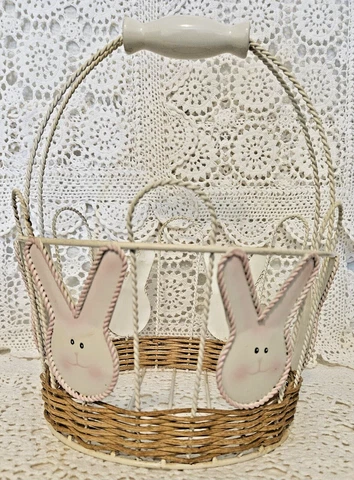 Large Metal & Wicker Easter Egg Basket with Ceramic Handle Cover