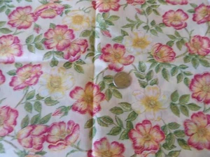 PINK & YELLOW ROSES FLORAL 1 YARD FABRIC - Picture 1 of 1