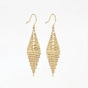Pure 18K Yellow White Gold Lucky Beads Tassels Dangle Earrings Women 45mm L - Picture 1 of 7