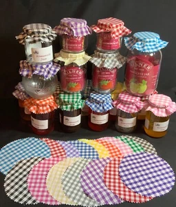 jam jar toppers covers x 36 gingham any colour or mixed lots x 36 FREE BANDS - Picture 1 of 21