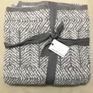 BareFoot Dreams CozyChic Herringbone Patchwork Pewter Cream Throw Blanket - Picture 1 of 7