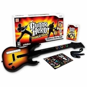 Nintendo Wii/Wii-U Guitar Hero WORLD TOUR Guitar Kit Bundle set video game disc - Picture 1 of 3