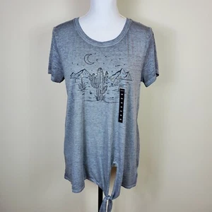 Torrid Womens Top 10 M/L Gray Cactus Tie Front Short Sleeve Shirt Tee New - Picture 1 of 14