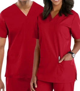 Cherokee Workwear Unisex Scrub Top Uniform Red V-Neck 3 Pockets 4876 Large - Picture 1 of 9
