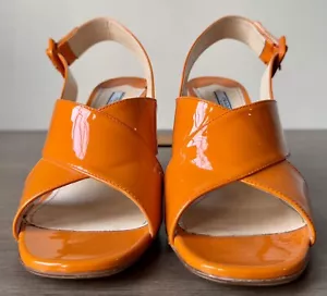Prada Orange Patent Leather Open Toe Heeled Shoes Size 41 - US 11 - Picture 1 of 10