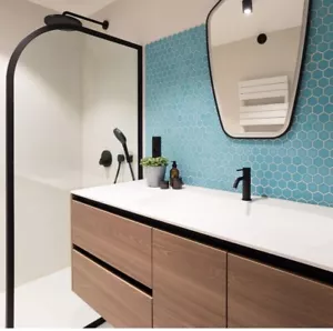 Teal Mosaic Hexagon Matt Tiles Sheet For Walls Splashback Floors Bathrooms - Picture 1 of 2