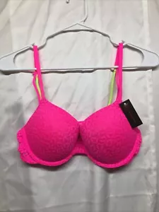 Women’s Bra No Boundaries Allover Lace Push Up Bra Bright Pink Size 32D New - Picture 1 of 14