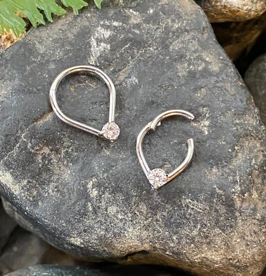 1pc Tear Drop Hinged Segment Ring 16g Teardrop Septum Clicker Surgical Steel - Image 1 of 3