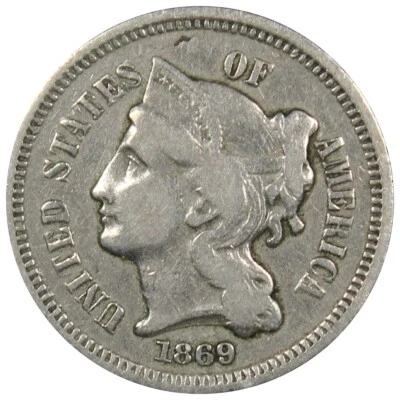 1869 Three Cent Nickel Low Grade Type Coin Lightly Cleaned A1018 - Image 1 of 2