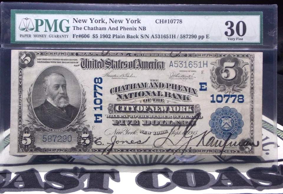 1902 $5 Chatham & Phenix NB of New York Ch #10778 Fr#606 PMG VF30 ECC&C, Inc. - Image 1 of 4