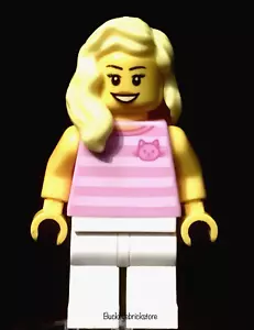NEU Lego weibliche Minifiguren Skyline Express Reiter Streifen Shirt Katze Kopf gelbe Haare - Bild 1 von 1