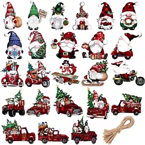 24Pcs Christmas Gnome, Truck, Santa Ornaments Wooden Hanging Ornaments Wood - Picture 1 of 4